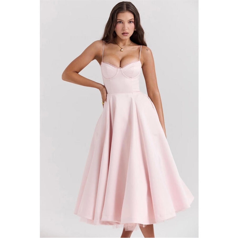 House of CB Mademoiselle Ballerina Pink Midi Dress (Small Plus Cup)